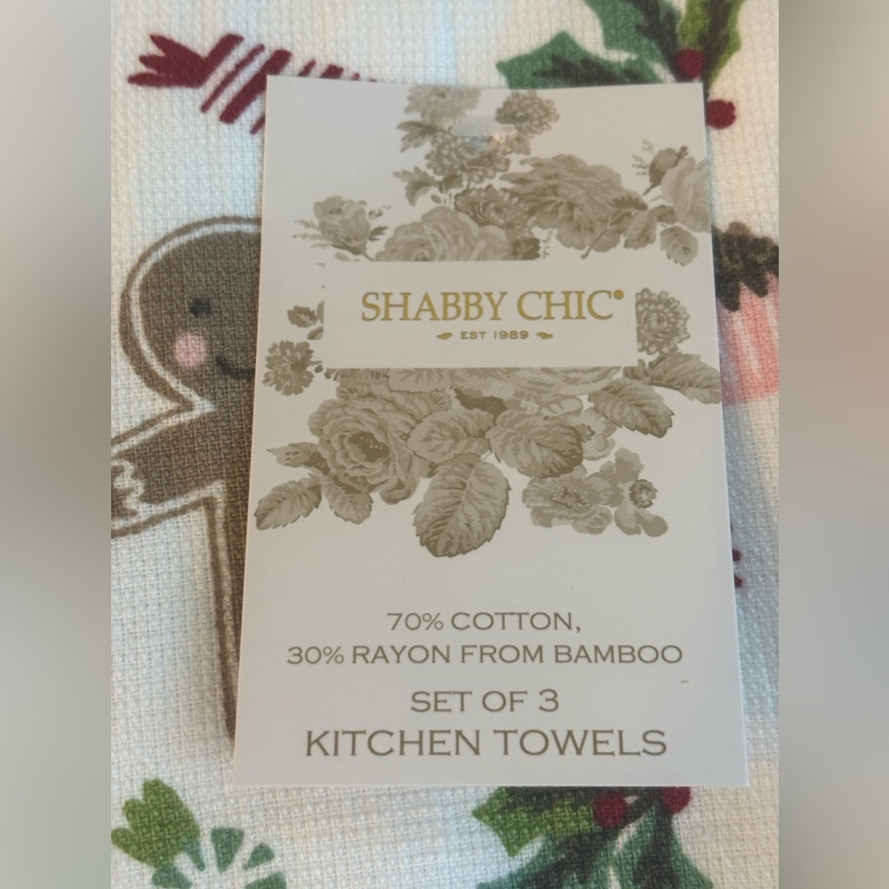 Gingerbread Shabby Chick Set of 3 kitchen towels Have A Sweet Christmas - Picture 3 of 4